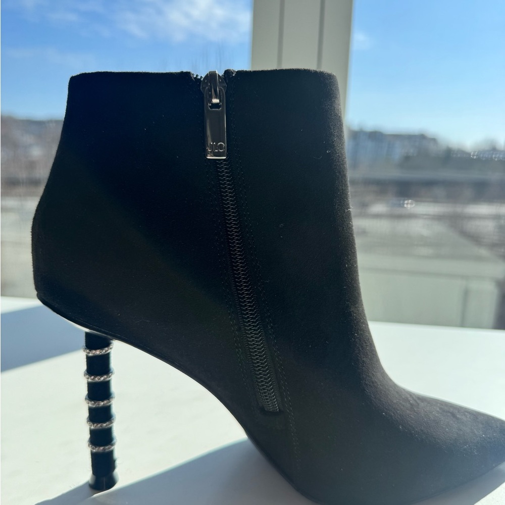 Elegant JLO Black Ankle Boot with Decorative Spiral Heel